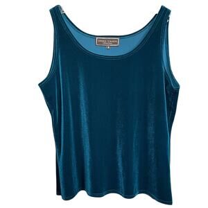 DOUBLE D RANCH Size Large Teal Velvet Sleeveless Scoop Neck Pullover Tank Top